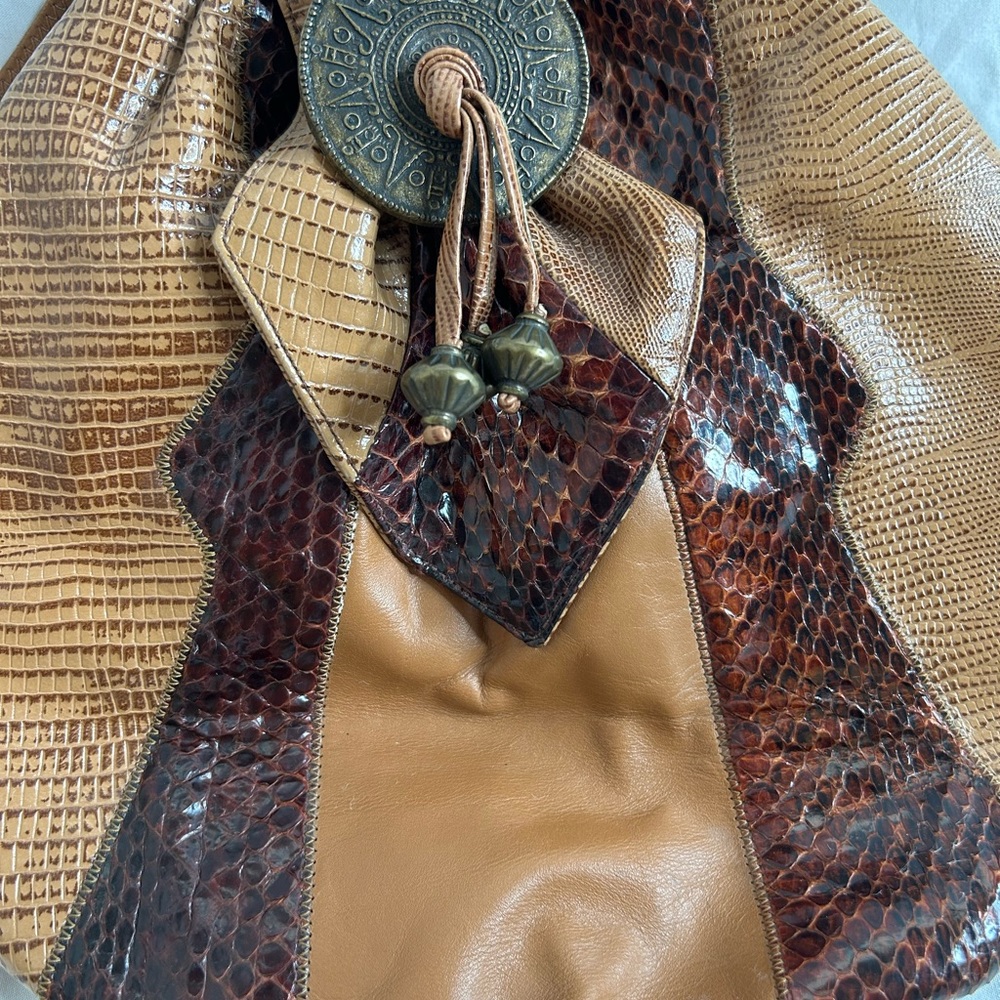 Vintage Sharif Drawstring Leather Patchwork Boho … - image 2